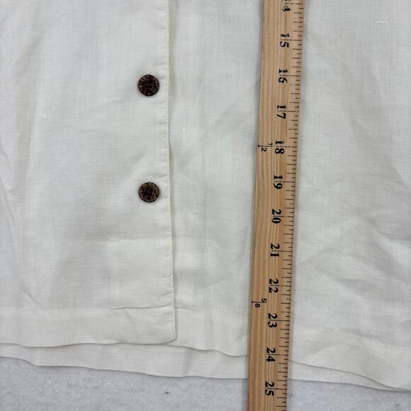 Caribbean Joe Blouse Top Womens Size L White Linen Button Up Short Sleeve - Picture 8 of 10